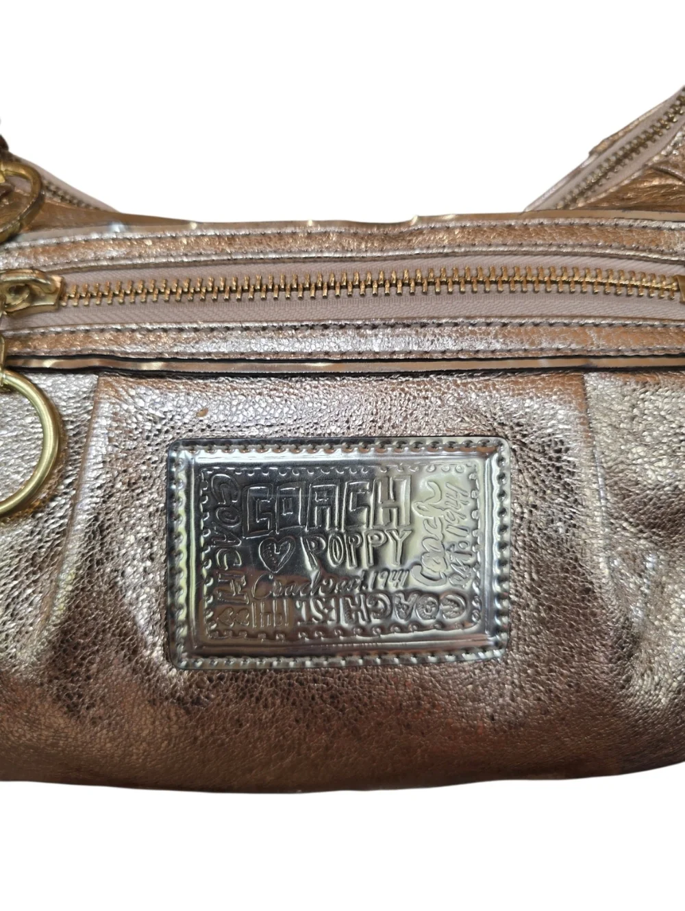 Coach Poppy Groovy Metallic Gold Leather Shoulder Bag Crossbody - Picture 11 of 17